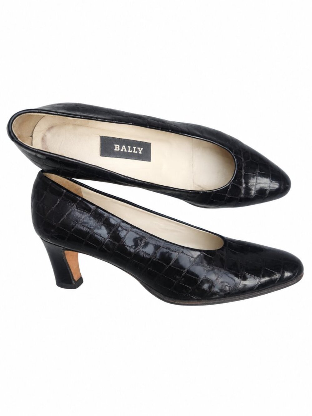 Bally, Leather Pumps, Croc-Embossed, Block Heel, Size EU 36